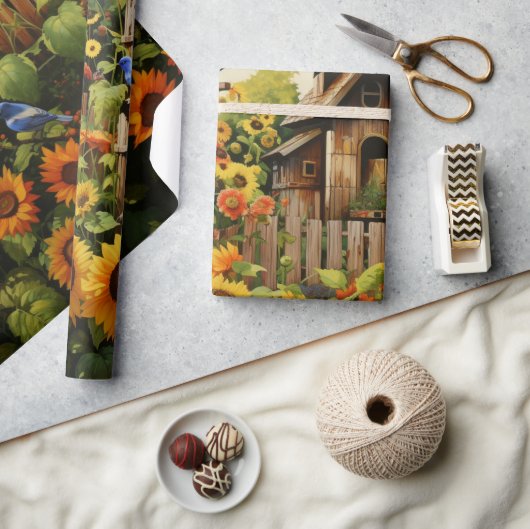 Zonnebloementuin Vogelhuisjes Cadeaupapier (Crafts)