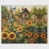 Zonnebloementuin Vogelhuisjes Cadeaupapier (Vlak)