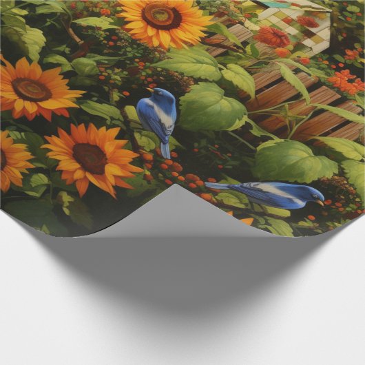 Zonnebloementuin Vogelhuisjes Cadeaupapier (Hoek)