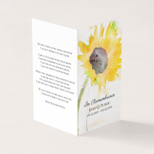 Zonnebloemenvaas Waterverf Begrafenisgebed Visitekaartje (Buitenkant)