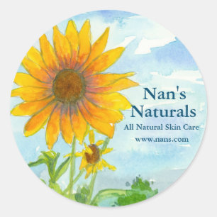 Zonnebloemenveld Alle natuurlijke Waterverf landsc Ronde Sticker