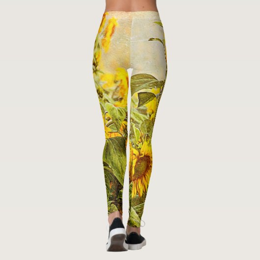 Zonnebloemenveld  Antiek geel ontwerp Leggings (Achterkant)