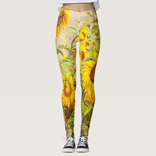 Zonnebloemenveld  Antiek geel ontwerp Leggings (Voorkant)