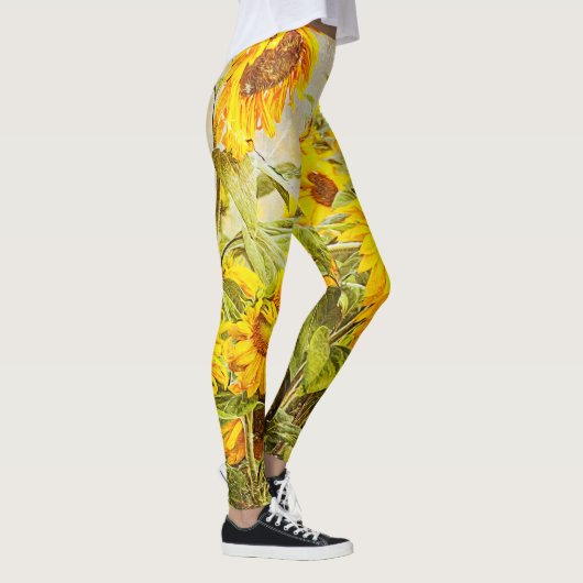Zonnebloemenveld  Antiek geel ontwerp Leggings (Rechts)