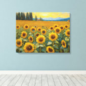 Zonnebloemenveld in het land schilderen canvas afdruk (Insitu (Houten vloer))