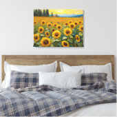 Zonnebloemenveld in het land schilderen canvas afdruk (Insitu (Slaapkamer))