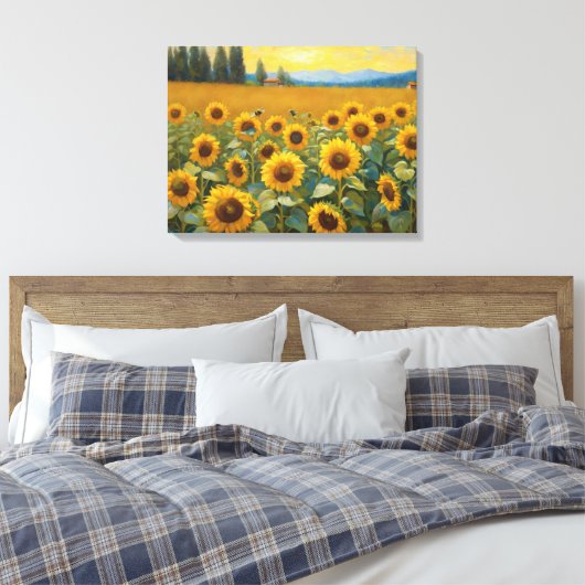 Zonnebloemenveld in het land schilderen canvas afdruk (Insitu (Slaapkamer))