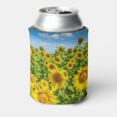 Zonnebloemenveld, zonnige zomerdag. blikjeskoeler (Blikje Achterkant)