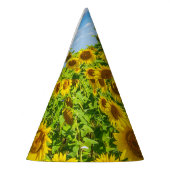 Zonnebloemenveld, zonnige zomerdag. feesthoedjes (Links)