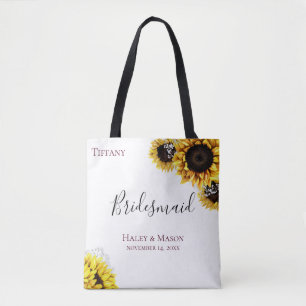 Zonnebloemenvelden gepersonaliseerd bruidsmeisje tote bag