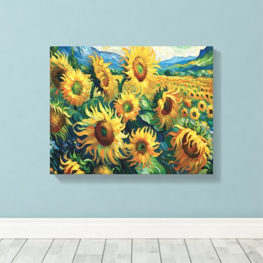 Zonnebloemenvelden voor eeuwig door Van Gogh geïns Canvas Afdruk (Insitu (Houten vloer))