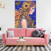 Zonnebloemfee met vlinderkunst van Renee Canvas Afdruk (Insitu (Woonkamer))