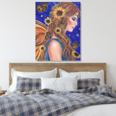 Zonnebloemfee met vlinderkunst van Renee Canvas Afdruk (Insitu (Slaapkamer))