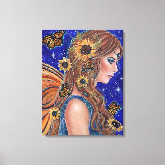 Zonnebloemfee met vlinderkunst van Renee Canvas Afdruk (Voorkant)