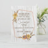 Zonnebloemflat met wieltjes, waarop de datumkaart  save the date (Staand voorkant)