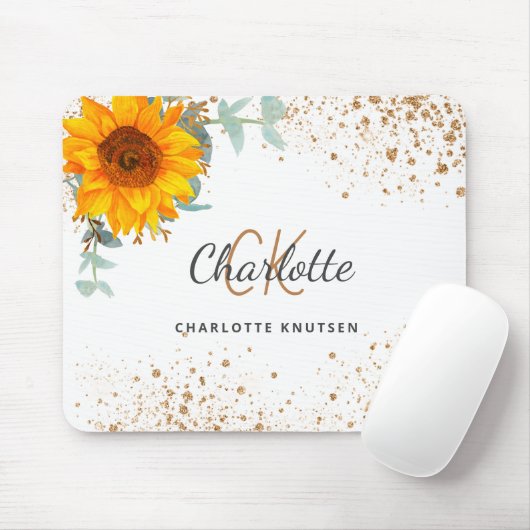 Zonnebloemfloraal goud glitter monogram naam muismat (Met muis)