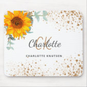 Zonnebloemfloraal goud glitter monogram naam muismat (Voorkant)