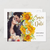 Zonnebloemfoto Weddenschap Bespaar de datum Aankondigingskaart (Voorkant / Achterkant)