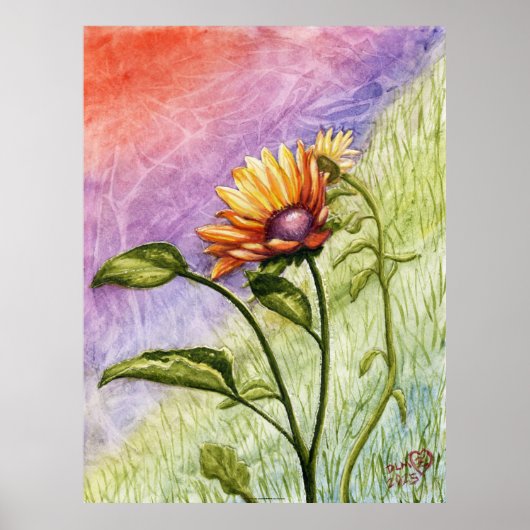 Zonnebloemgeheimen bij zonsondergang poster (Voorkant)