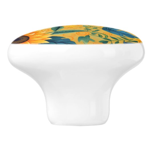 Zonnebloemgele bloem keramische knop (Zijkant)