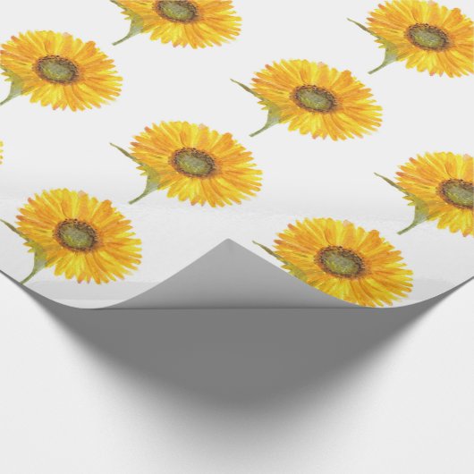 Zonnebloemgele florale waterverf Summer Rustic Cadeaupapier (Hoek)