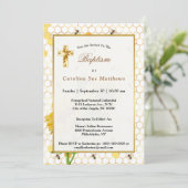 Zonnebloemgele honingraat bij Goud Baptisme Kaart (Staand voorkant)