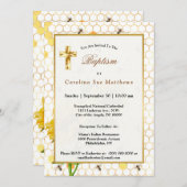 Zonnebloemgele honingraat bij Goud Baptisme Kaart (Voorkant / Achterkant)