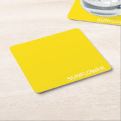 Zonnebloemgele kleurnaam kartonnen onderzetters (Schuin)