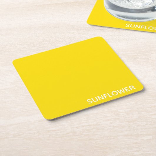 Zonnebloemgele kleurnaam kartonnen onderzetters (Schuin)