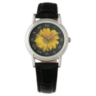 Zonnebloemgele Romeinse cijfers Womens cn Horloge