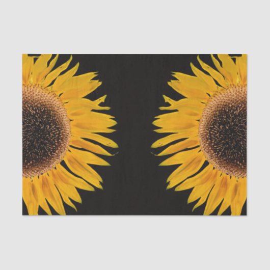 Zonnebloemgele symmetrische zwarte achtergrond tissuepapier (Voorkant)