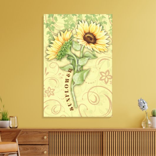 Zonnebloemgestrekte Canvas Afdrukken (Insitu (Woonkamer))