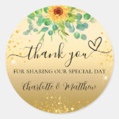 Zonnebloemgoud glitter bedankt voor je bruiloft ronde sticker (Voorkant)