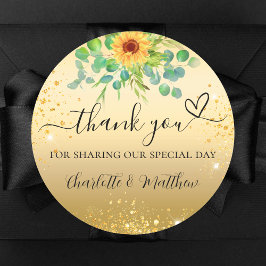 Zonnebloemgoud glitter bedankt voor je bruiloft ronde sticker