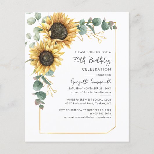 Zonnebloemgroen 70e verjaardag Party uitnodiging (Voorkant)