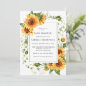 Zonnebloemgroen | Rustiek Baby shower Kaart (Staand voorkant)