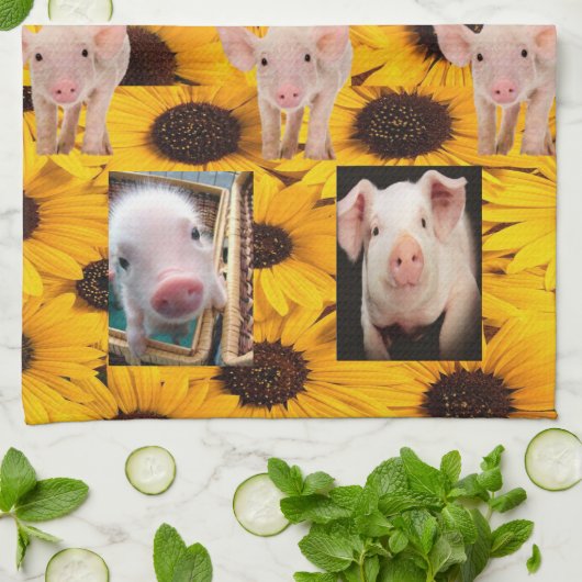 Zonnebloemhanddoek, Pig Kitchen Theedoek (Gevouwen)