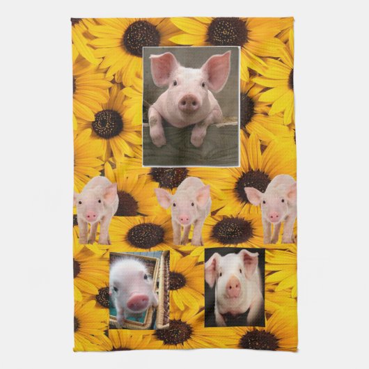 Zonnebloemhanddoek, Pig Kitchen Theedoek (Verticaal)