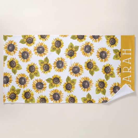 Zonnebloemhanddoek voor persoonlijke Waterverf Strandlaken (Voorkant)