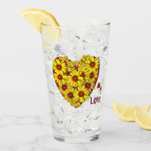 Zonnebloemhart drinkglas glas (Voorkant ijs)