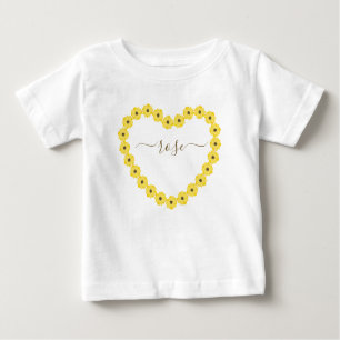 Zonnebloemhart met aangepaste naam Baby T-shirt