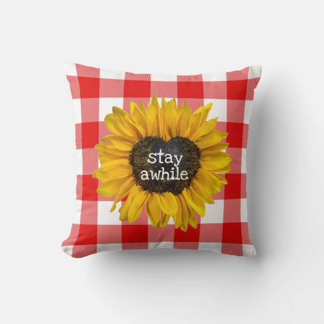 Zonnebloemhart op Buffalo Plaid  Kussen (Voorkant)