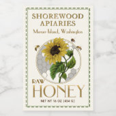 Zonnebloemhoning 2x3" Realistische bijen, gebroken Voedselcontainer Etiket (Enkel label)