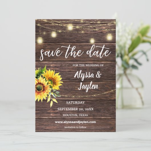 Zonnebloemhout en strijklichten Opslaan datum Kaart (Staand voorkant)