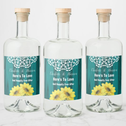 Zonnebloemhout Rustic Country Barn Likeurfles Etiket (Flessen)