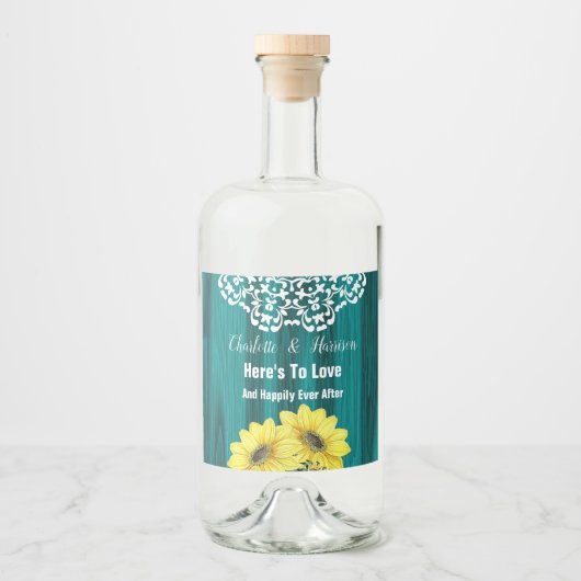 Zonnebloemhout Rustic Country Barn Likeurfles Etiket (Voorkant)