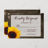 Zonnebloemhout Rustisch Land Weddenschap RSVP-kaar RSVP Kaartje (Voorkant / Achterkant)