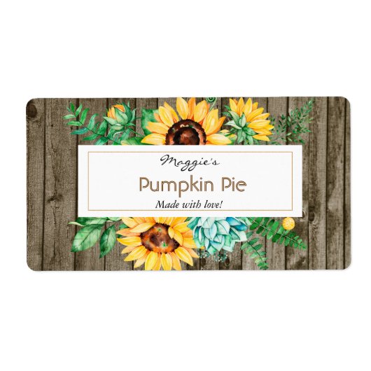 Zonnebloemhouten baketiketten etiket (Voorkant)