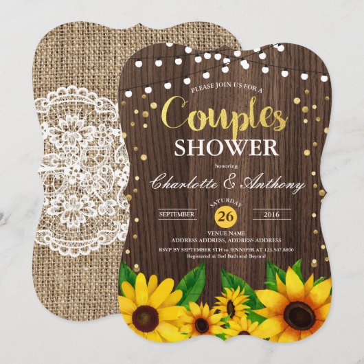 Zonnebloemhoutparen douche-uitnodiging kaart (Voorkant / Achterkant)