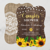 Zonnebloemhoutparen douche-uitnodiging